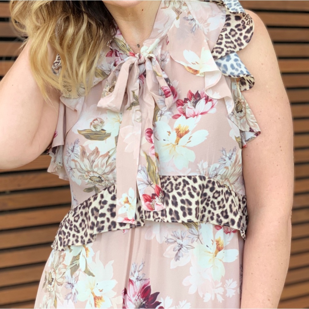 🕶️Anthropologie Kachel Sedona Sunrise Silk Midi Dress Sz 10 floral animal print - Picture 6 of 7